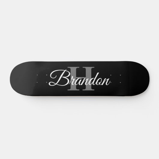 Eenvoudige Elegant Black White Monogram aangepaste Persoonlijk Skateboard (Horizontaal)