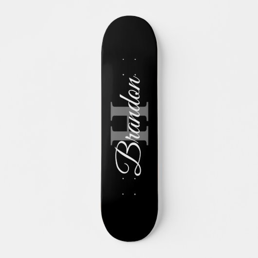 Eenvoudige Elegant Black White Monogram aangepaste Persoonlijk Skateboard (Voorkant)
