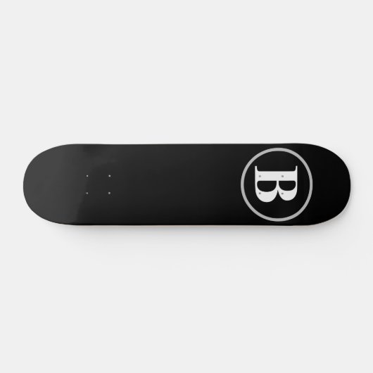 Eenvoudige Elegant Black White Monogram aangepaste Persoonlijk Skateboard (Horizontaal)
