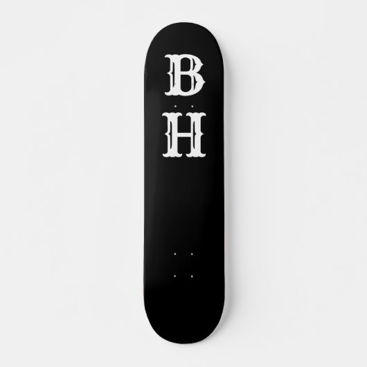 Eenvoudige Elegant Black White Monogram aangepaste Persoonlijk Skateboard (Voorkant)