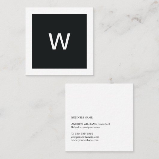 Eenvoudige Elegant Black White Monogram Consultant Vierkante Visitekaartje (Voorkant / Achterkant)