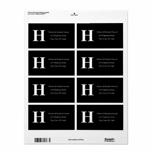 Eenvoudige Elegant Black White Monogram Initiaal r Etiket (Full Sheet)