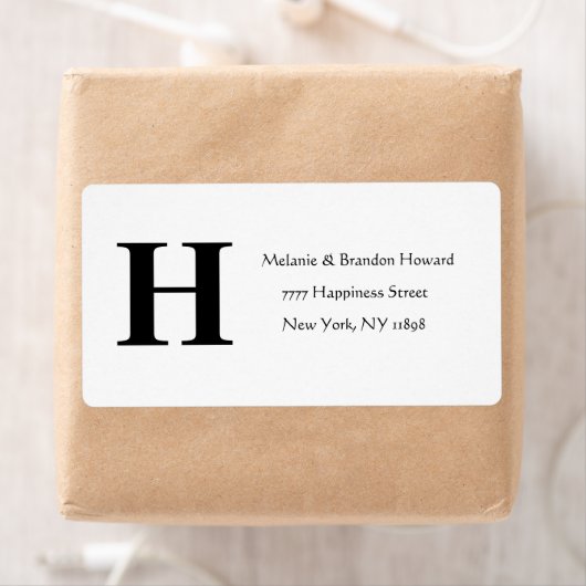 Eenvoudige Elegant Black White Monogram Initiaal r Etiket (Insitu)