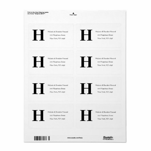 Eenvoudige Elegant Black White Monogram Initiaal r Etiket (Full Sheet)
