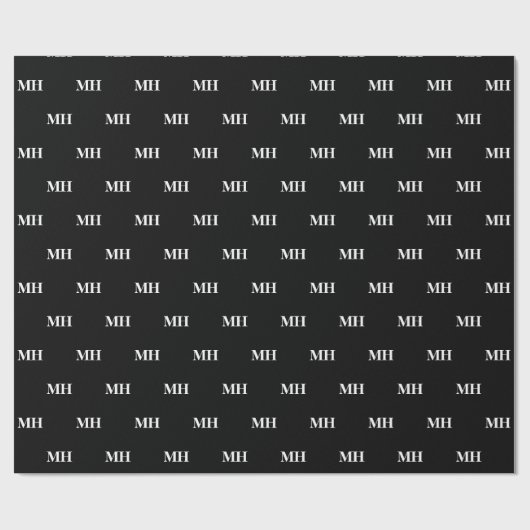 Eenvoudige Elegant Black White Monogrammen Cadeaupapier (Vlak)
