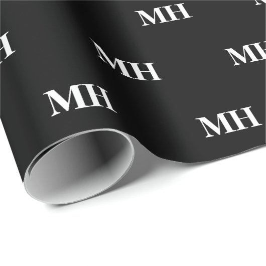 Eenvoudige Elegant Black White Monogrammen Cadeaupapier (Rol Hoek)