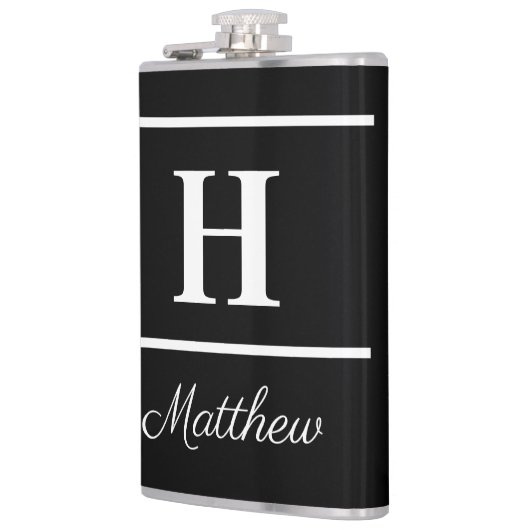 Eenvoudige Elegant Black White Monogrammen Heupfles (Links)