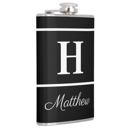 Eenvoudige Elegant Black White Monogrammen Heupfles (Rechts)