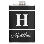 Eenvoudige Elegant Black White Monogrammen Heupfles (Voorkant)