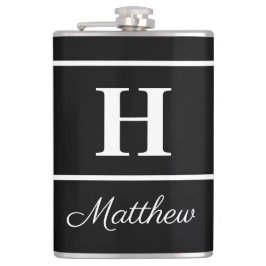 Eenvoudige Elegant Black White Monogrammen Heupfles