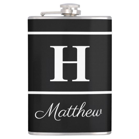 Eenvoudige Elegant Black White Monogrammen Heupfles (Voorkant)