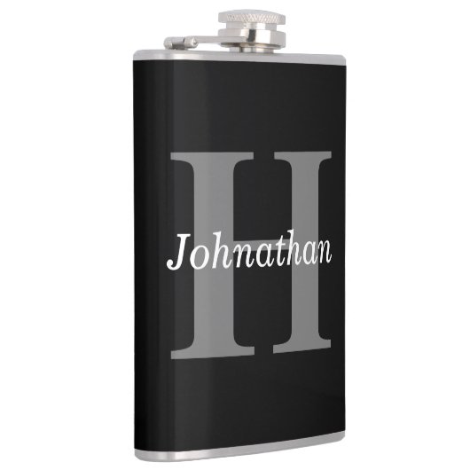 Eenvoudige Elegant Black White Monogrammen Heupfles (Rechts)