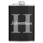 Eenvoudige Elegant Black White Monogrammen Heupfles (Voorkant)