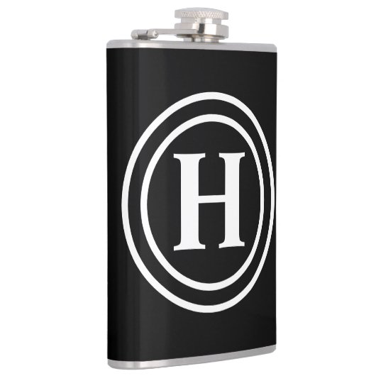 Eenvoudige Elegant Black White Monogrammen Heupfles (Rechts)