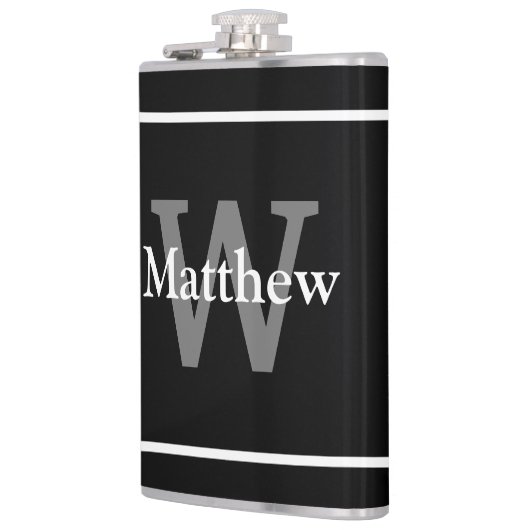 Eenvoudige Elegant Black White Monogrammen Heupfles (Links)