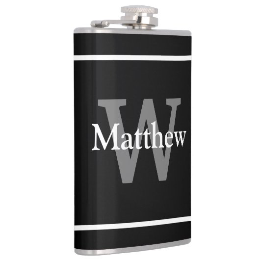 Eenvoudige Elegant Black White Monogrammen Heupfles (Rechts)