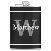 Eenvoudige Elegant Black White Monogrammen Heupfles (Voorkant)