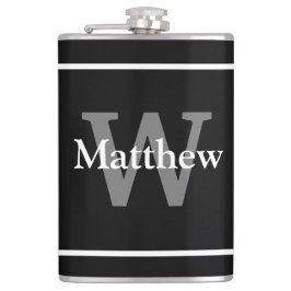 Eenvoudige Elegant Black White Monogrammen Heupfles