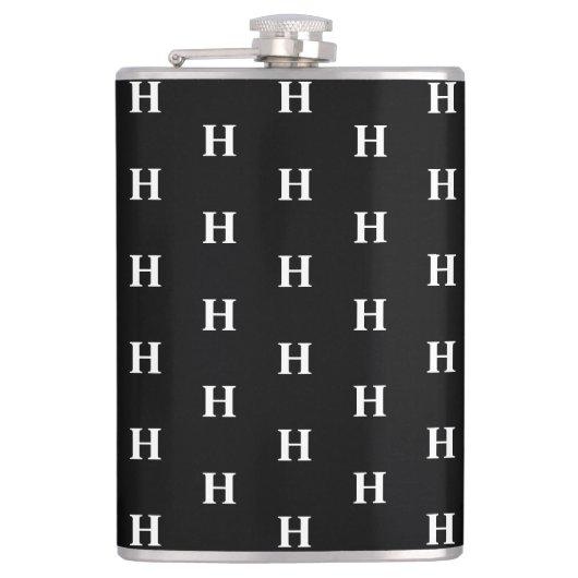 Eenvoudige Elegant Black White Monogrammen Heupfles (Voorkant)