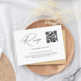 Eenvoudige Elegant Black & White QR Code Weddensch RSVP Kaartje