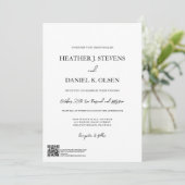 Eenvoudige Elegant Black White Typografie QR Wedde Kaart (Staand voorkant)