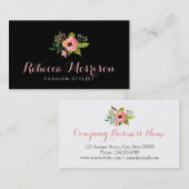 Eenvoudige Elegant Black White Waterverf Floral Lo Visitekaartje (Voorkant / Achterkant)