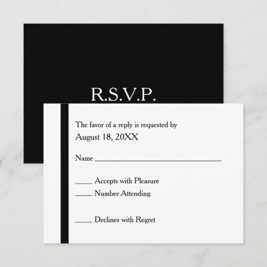 Eenvoudige Elegant Black & White Wedding RSVP-Kaar RSVP Kaartje (Voorkant / Achterkant)