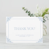 Eenvoudige Elegant Blauw en Wit Regency Era Weddin Bedankkaart (Staand voorkant)