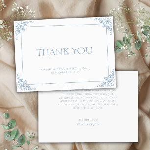 Eenvoudige Elegant Blauw en Wit Regency Era Weddin Bedankkaart