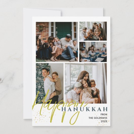 Eenvoudige Elegant Blauw Happy Chanoeka foto Colla Feestdagenkaart (Voorkant)