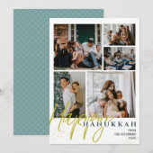 Eenvoudige Elegant Blauw Happy Chanoeka foto Colla Feestdagenkaart (Voorkant / Achterkant)