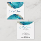 Eenvoudige Elegant Blauwgroen Gold Waterverf - Aan Vierkante Visitekaartje (Voorkant / Achterkant)