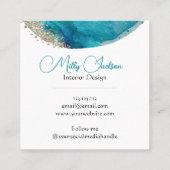 Eenvoudige Elegant Blauwgroen Gold Waterverf - Aan Vierkante Visitekaartje (Achterkant)