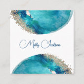 Eenvoudige Elegant Blauwgroen Gold Waterverf - Aan Vierkante Visitekaartje (Voorkant)