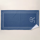 Eenvoudige Elegant Blue Monogram Beach Towel Strandlaken (Voorkant)