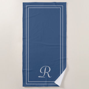 Eenvoudige Elegant Blue Monogram Beach Towel Strandlaken