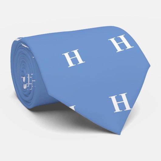 Eenvoudige Elegant Blue White Monogrammen Stropdas (Opgerold)