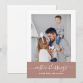 Eenvoudige Elegant Blush Script Familie Foto Pasen Feestdagenkaart (Voorkant / Achterkant)