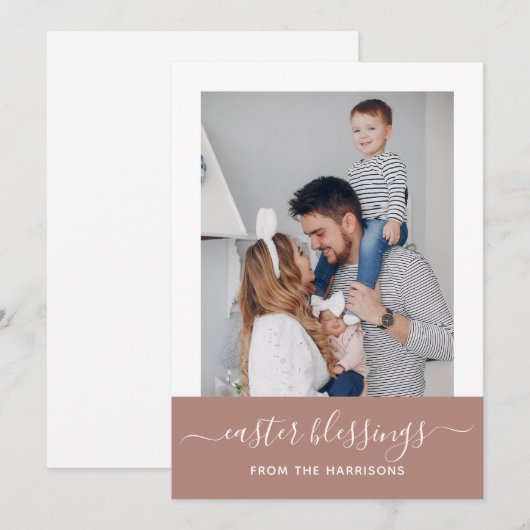 Eenvoudige Elegant Blush Script Familie Foto Pasen Feestdagenkaart (Voorkant / Achterkant)