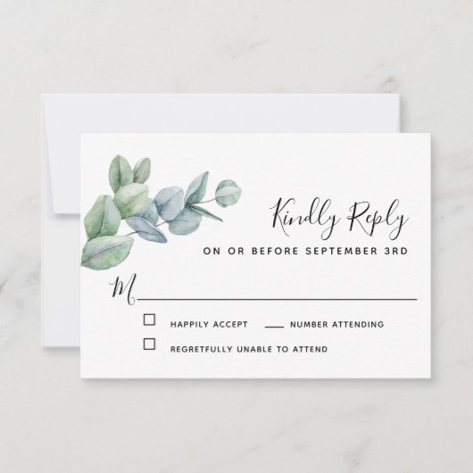 Eenvoudige Elegant Boho Eucalyptus Greenery RSVP Kaartje (Voorkant)