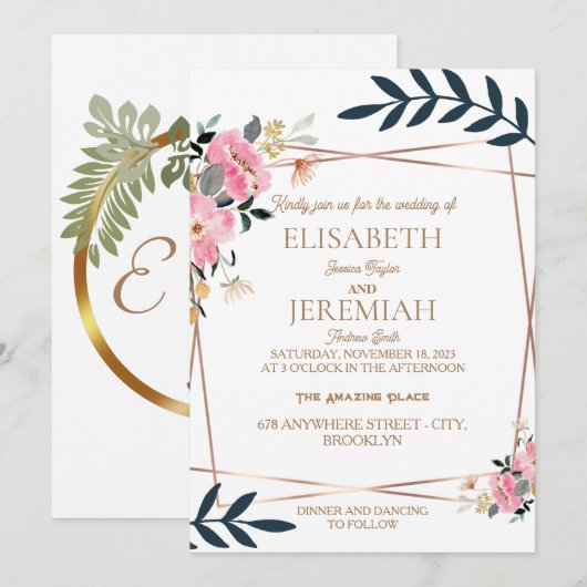 eenvoudige elegant boho floral botanical goudbruil kaart (Voorkant / Achterkant)