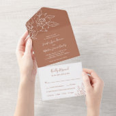 Eenvoudige Elegant Boho Floral Terracotta Wedding All In One Uitnodiging (Afscheurbaar)