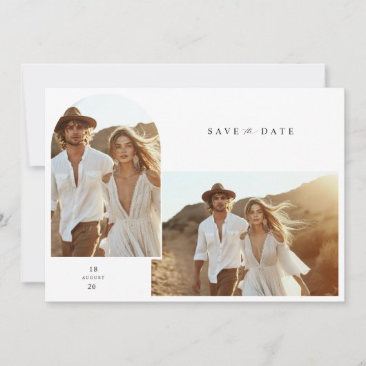 Eenvoudige Elegant Boho Fotobruiloft Bewaar de dat Kaart (Voorkant)