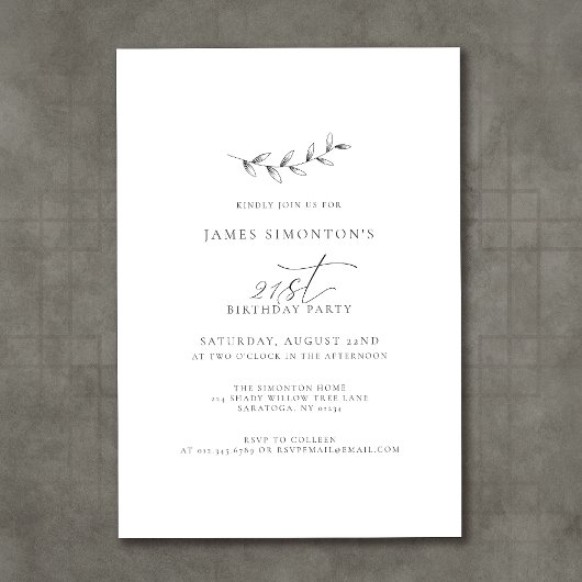 Eenvoudige Elegant Botanische 21e Verjaardag Kaart