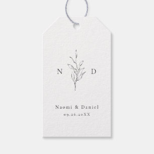 Eenvoudige elegant botanische bladeren monogram br cadeaulabel