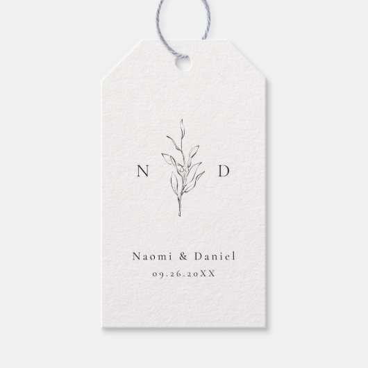 Eenvoudige elegant botanische bladeren monogram br cadeaulabel (Voorkant)