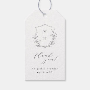 Eenvoudige elegant botanische kam monogram bruilof cadeaulabel