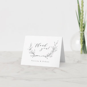 Eenvoudige elegant botanische krans bruiloft bedankkaart