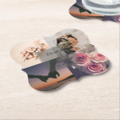 Eenvoudige Elegant Bride & Groom Photo Collage Wed Kartonnen Onderzetters (Gekanteld)
