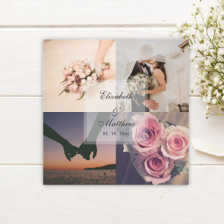 Eenvoudige Elegant Bride & Groom Photo Collage Wed Magnetische Uitnodiging